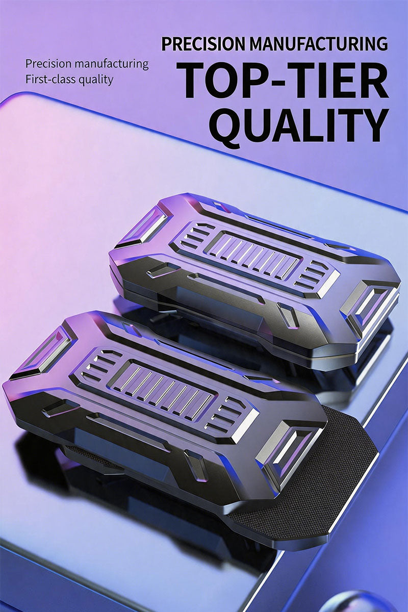 An elegant display of two dark titanium grey DeskSanctuary overdrive magnetic sliders stacked on a highly reflective blue chrome desk surface. Large industrial-style typography prominently reads "PRECISION MANUFACTURING TOP-TIER QUALITY" to highlight first-class CNC premium craftsmanship and premium pocket art finish.